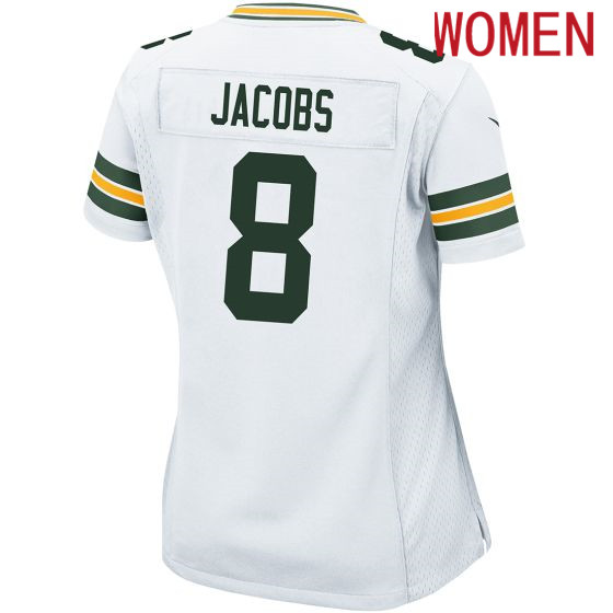 Women Green Bay Packers #8 Josh Jacobs Nike Away Game white 2024 NFL Jersey->->Women Jersey